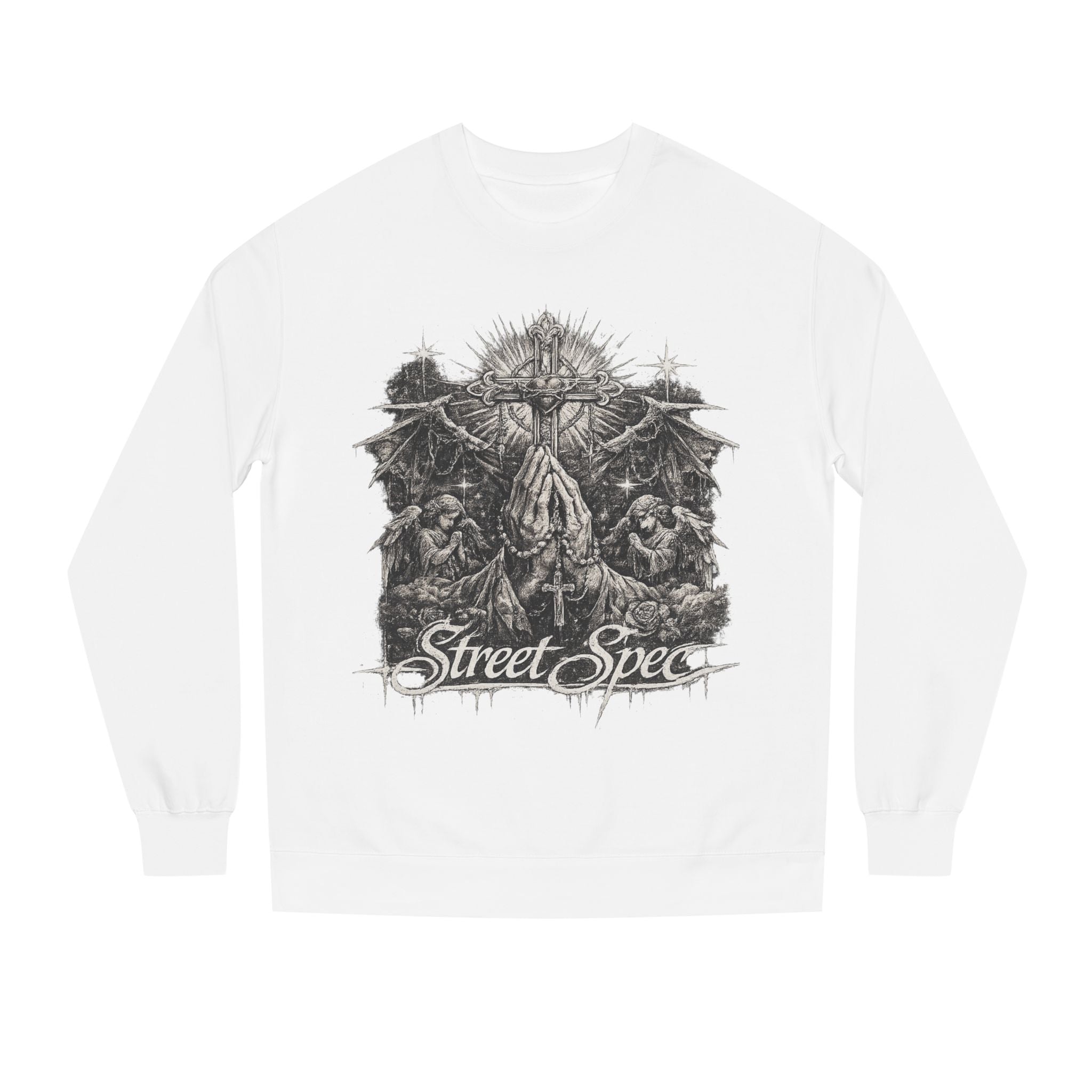 Graphic Sweatshirt — Dark Gothic Prayer Illustration “Street Spec”