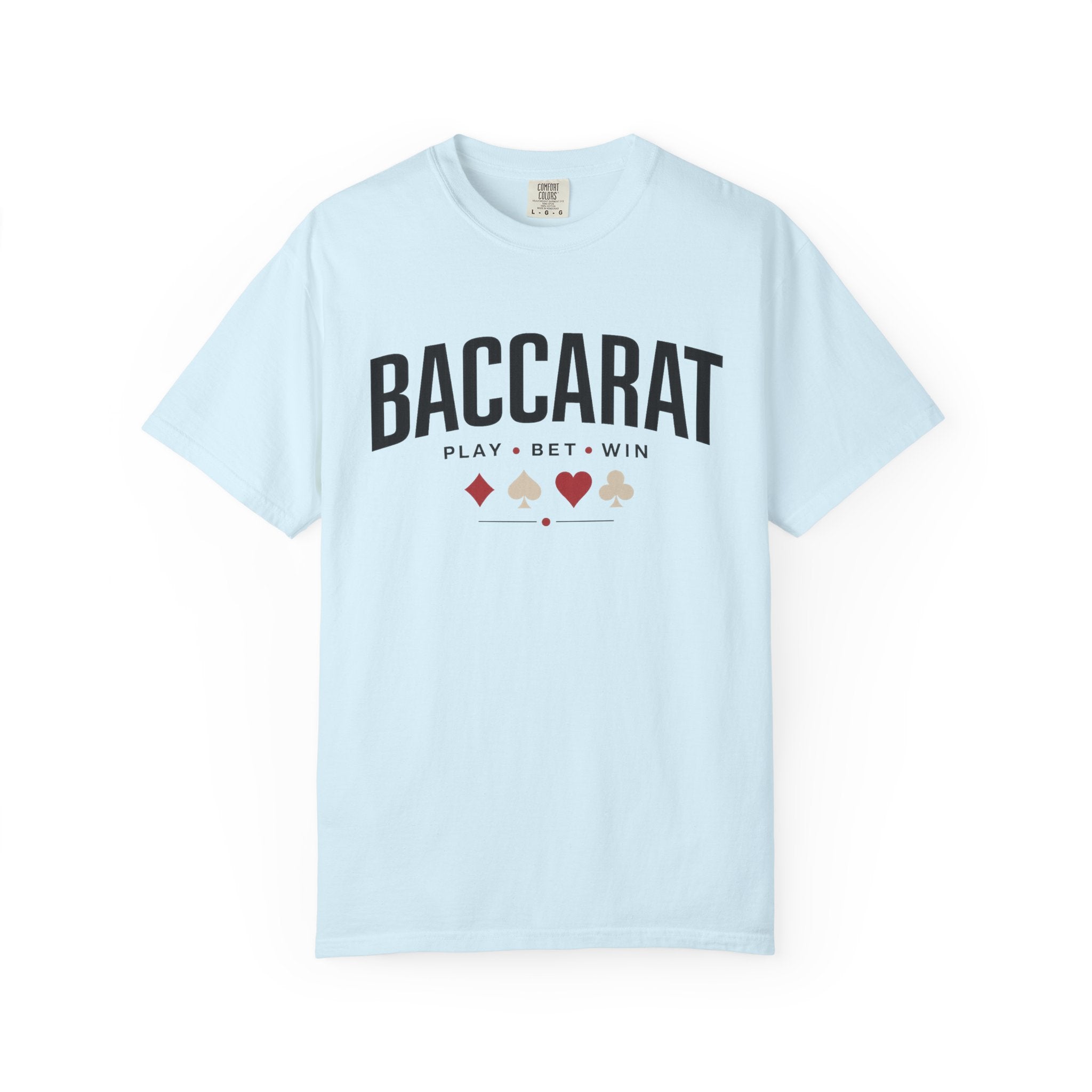 Baccarat Casino T-Shirt — "Play • Bet • Win" Card Game Tee
