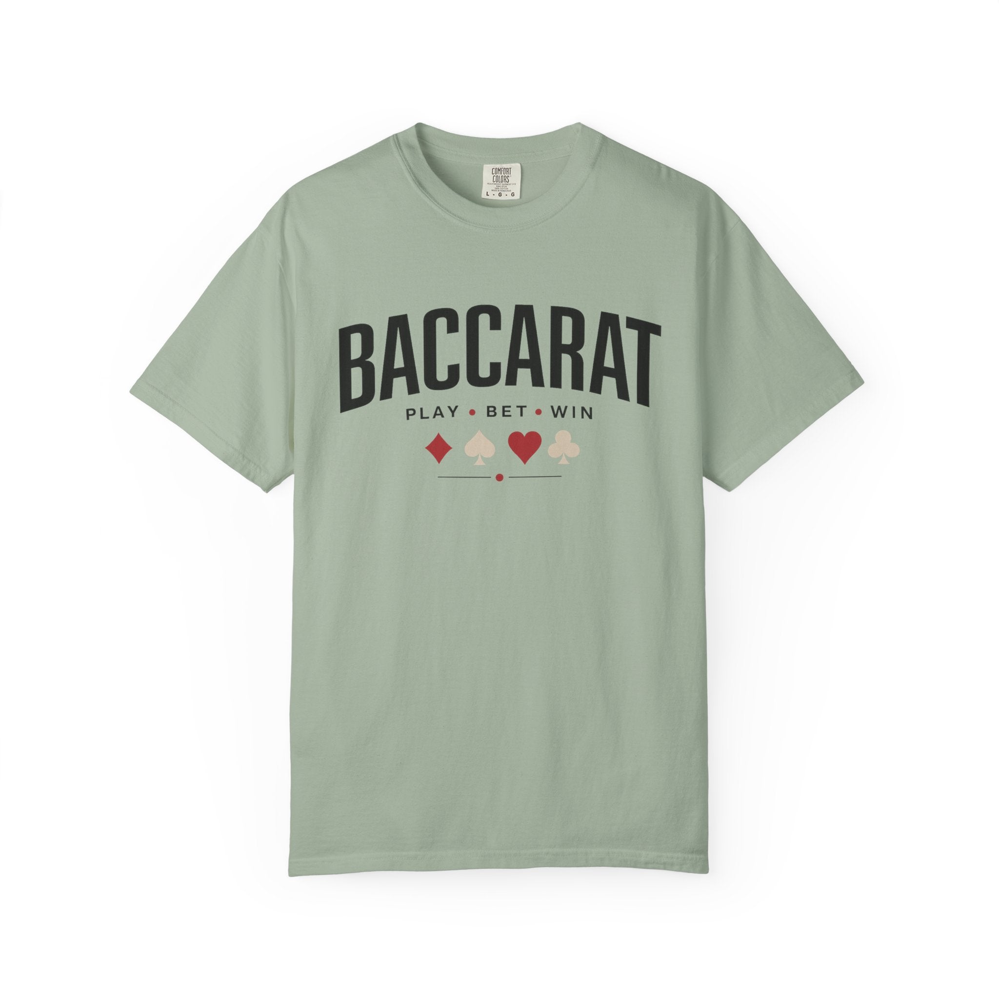 Baccarat Casino T-Shirt — "Play • Bet • Win" Card Game Tee