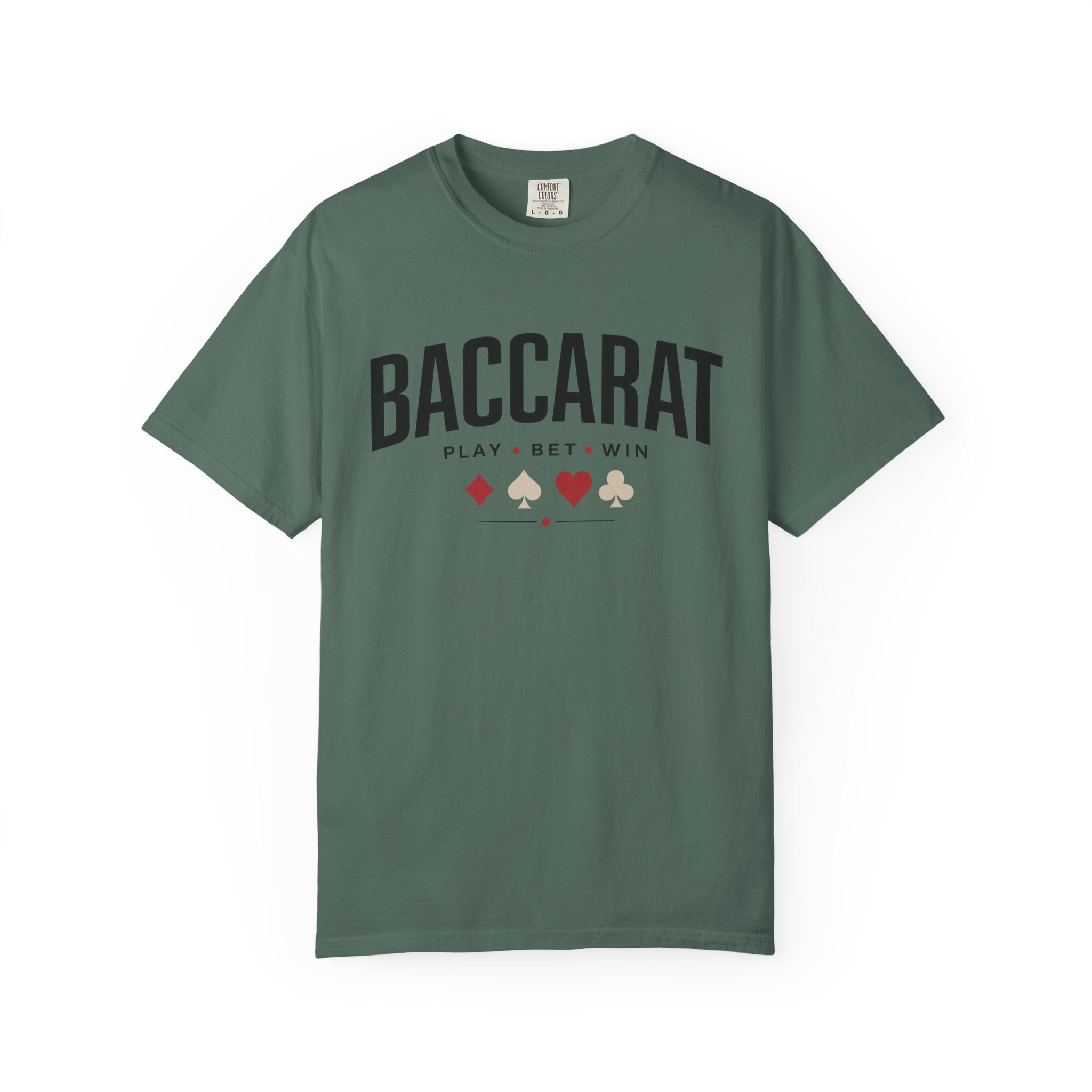 Baccarat Casino T-Shirt — "Play • Bet • Win" Card Game Tee