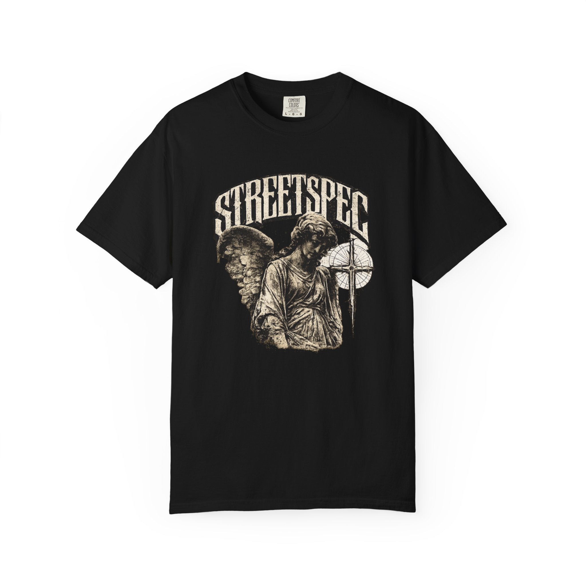 StreetSpec Angel Graphic T-Shirt — Vintage Gothic Cross Tee