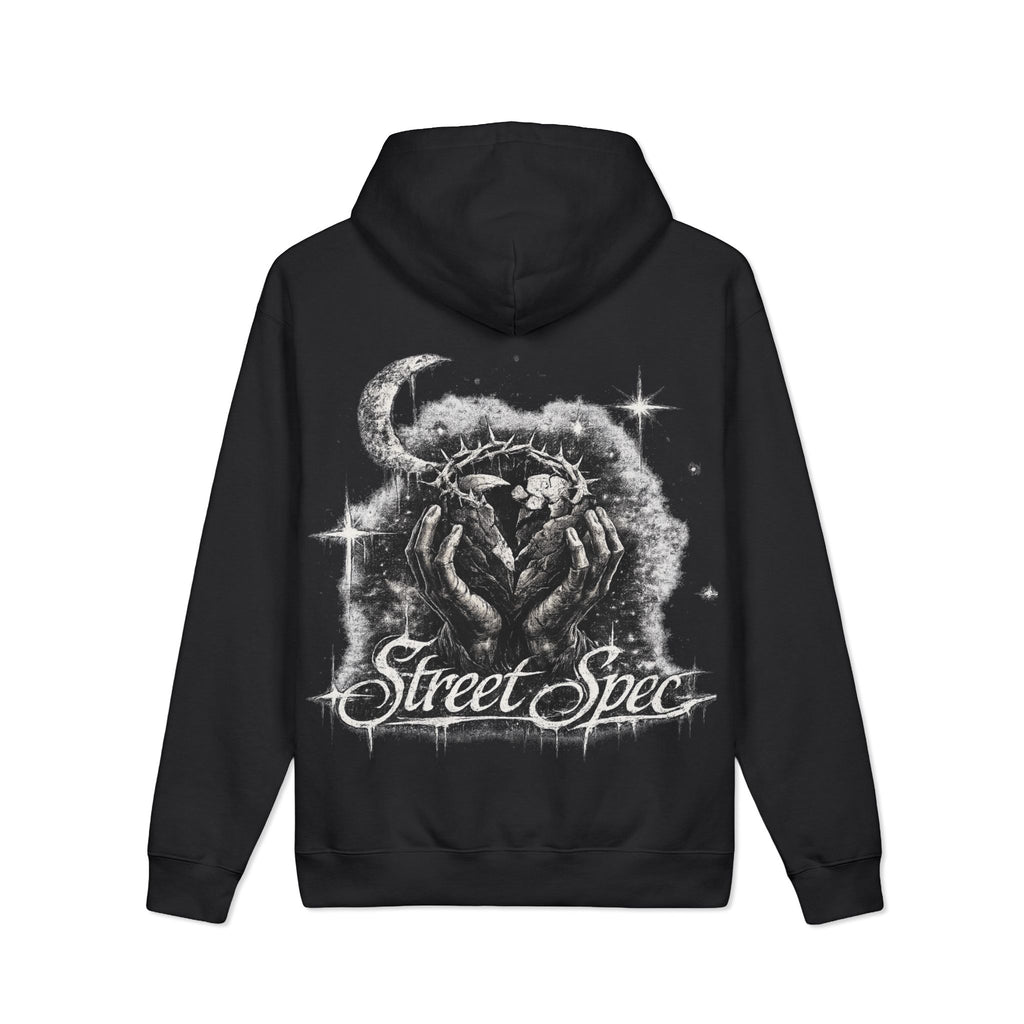 Street Spec Hoodie — Gothic Moon Hands Graphic Hooded Sweatshirt