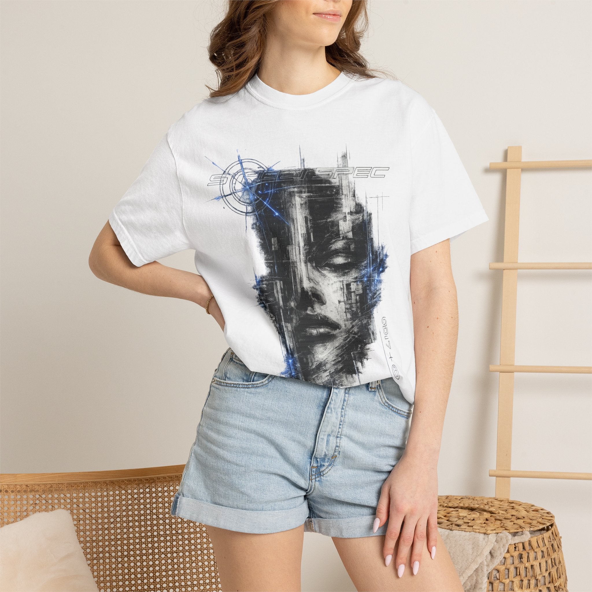 Abstract Glitch Face T-Shirt — Distressed Cyber Portrait Tee