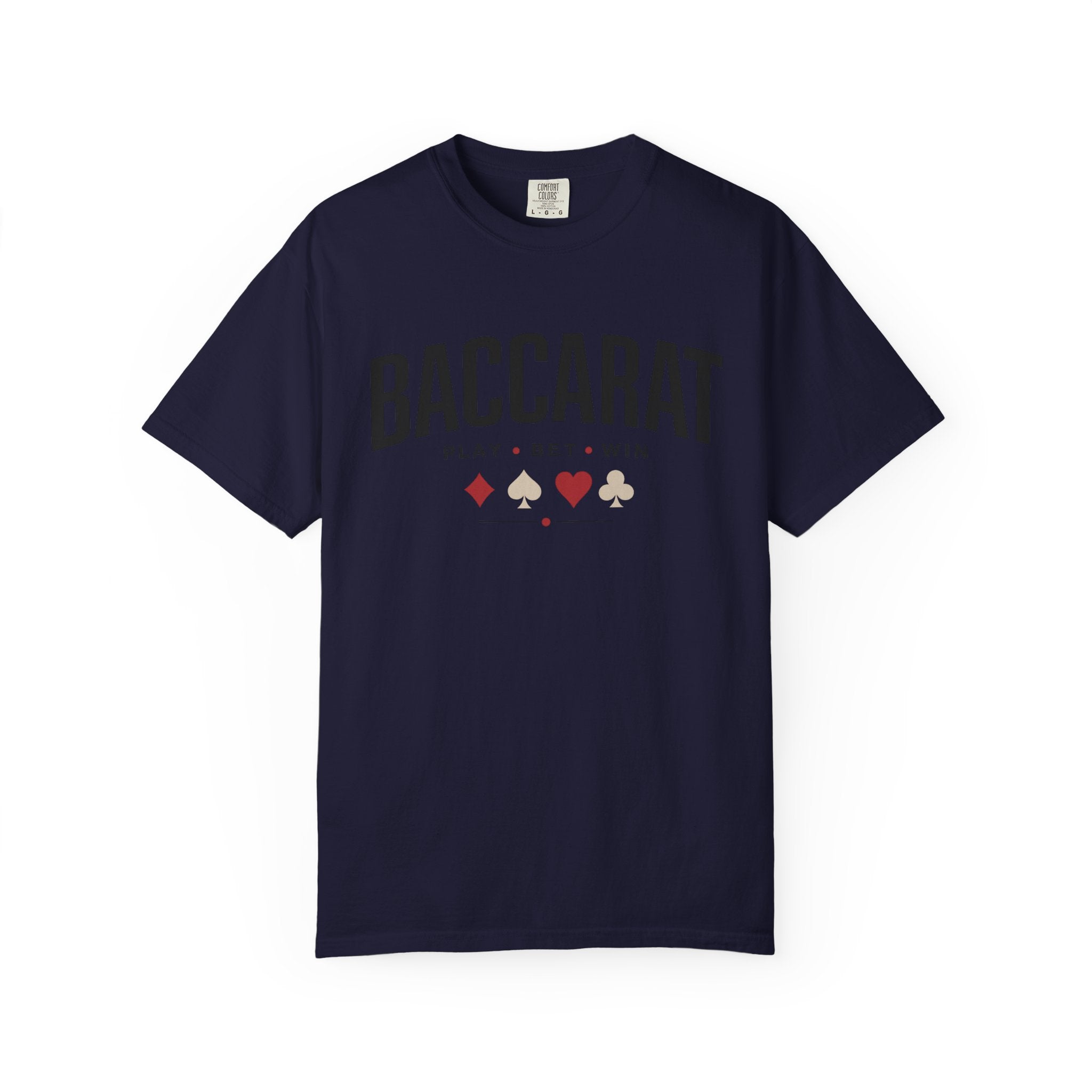 Baccarat Casino T-Shirt — "Play • Bet • Win" Card Game Tee