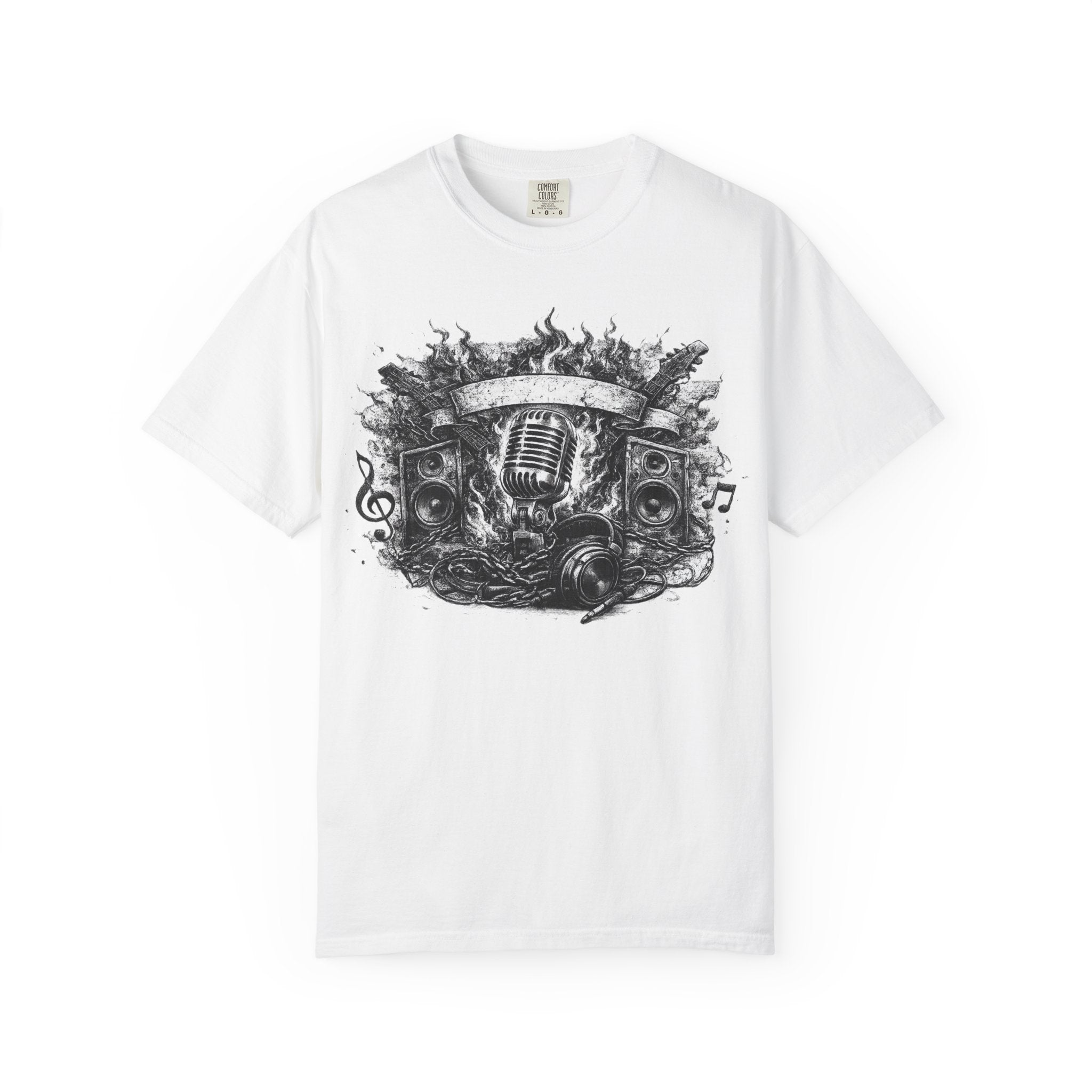 Music Microphone Tee — Vintage Mic & Speakers Graphic T-Shirt