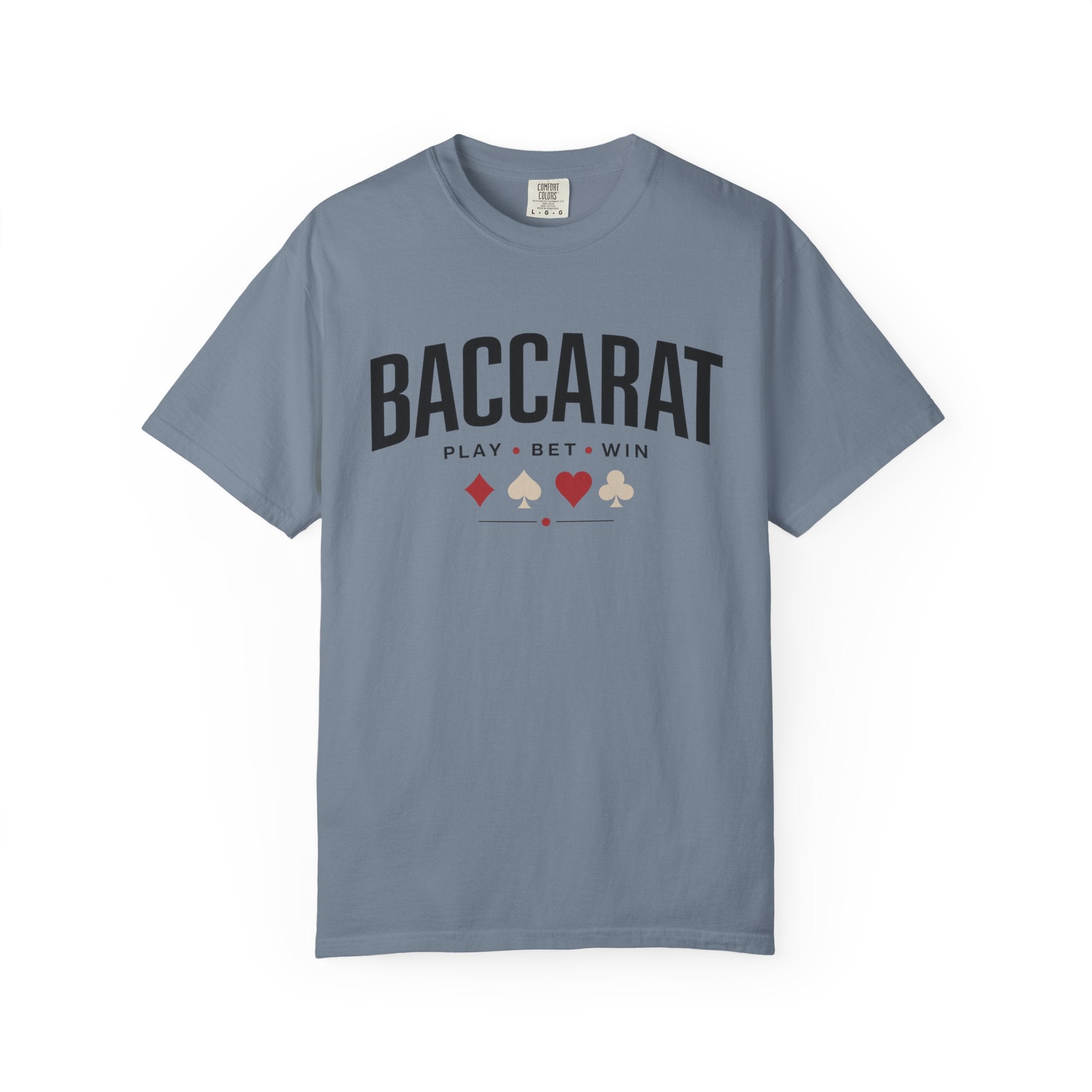 Baccarat Casino T-Shirt — "Play • Bet • Win" Card Game Tee
