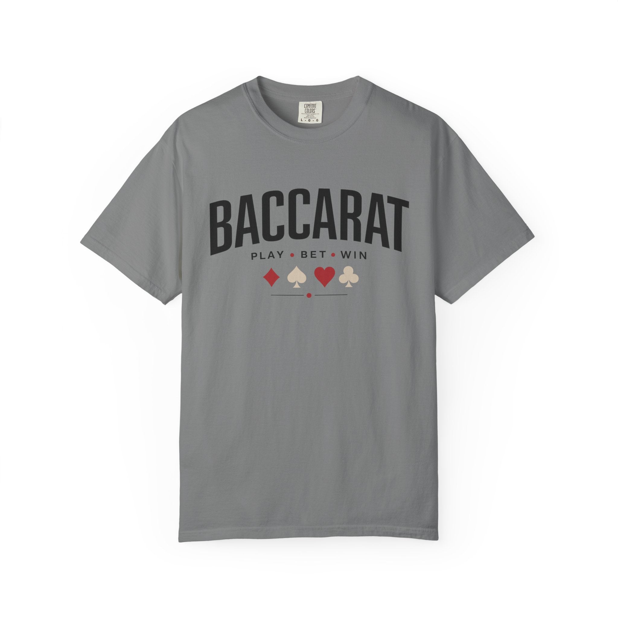 Baccarat Casino T-Shirt — "Play • Bet • Win" Card Game Tee