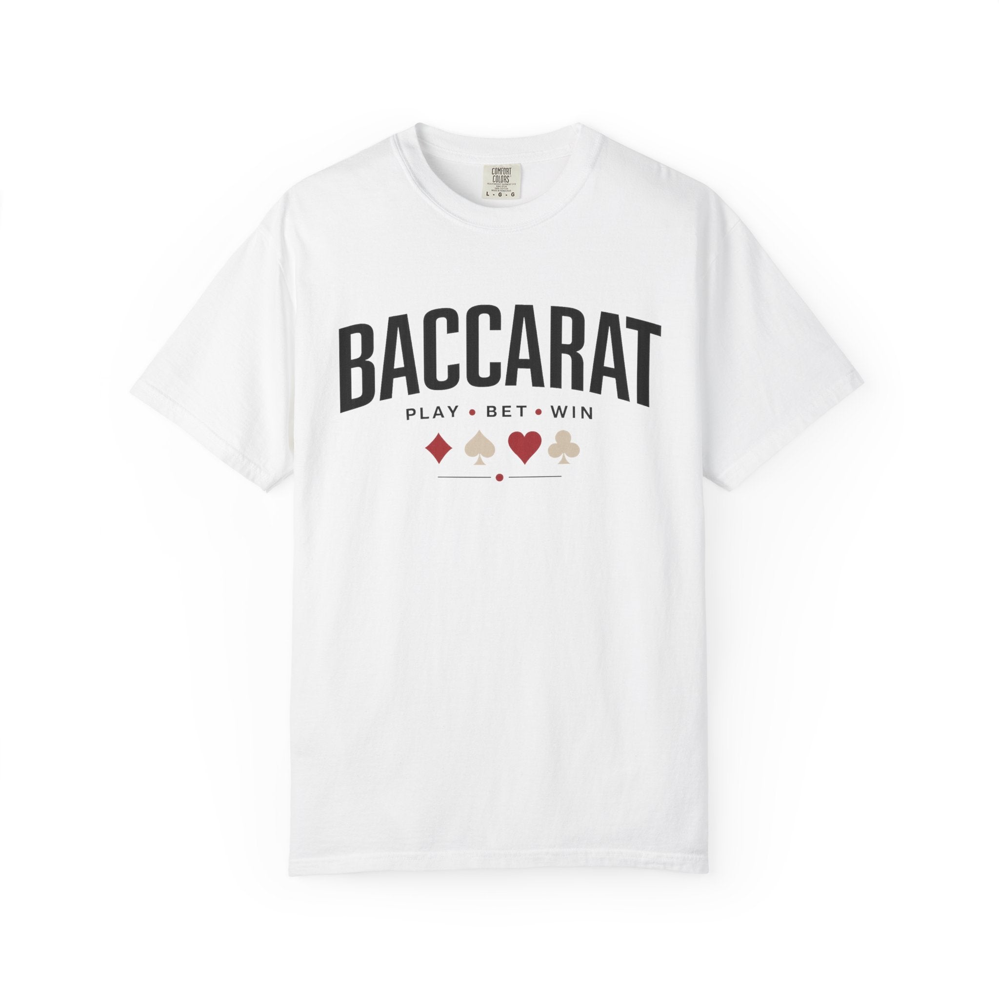 Baccarat Casino T-Shirt — "Play • Bet • Win" Card Game Tee
