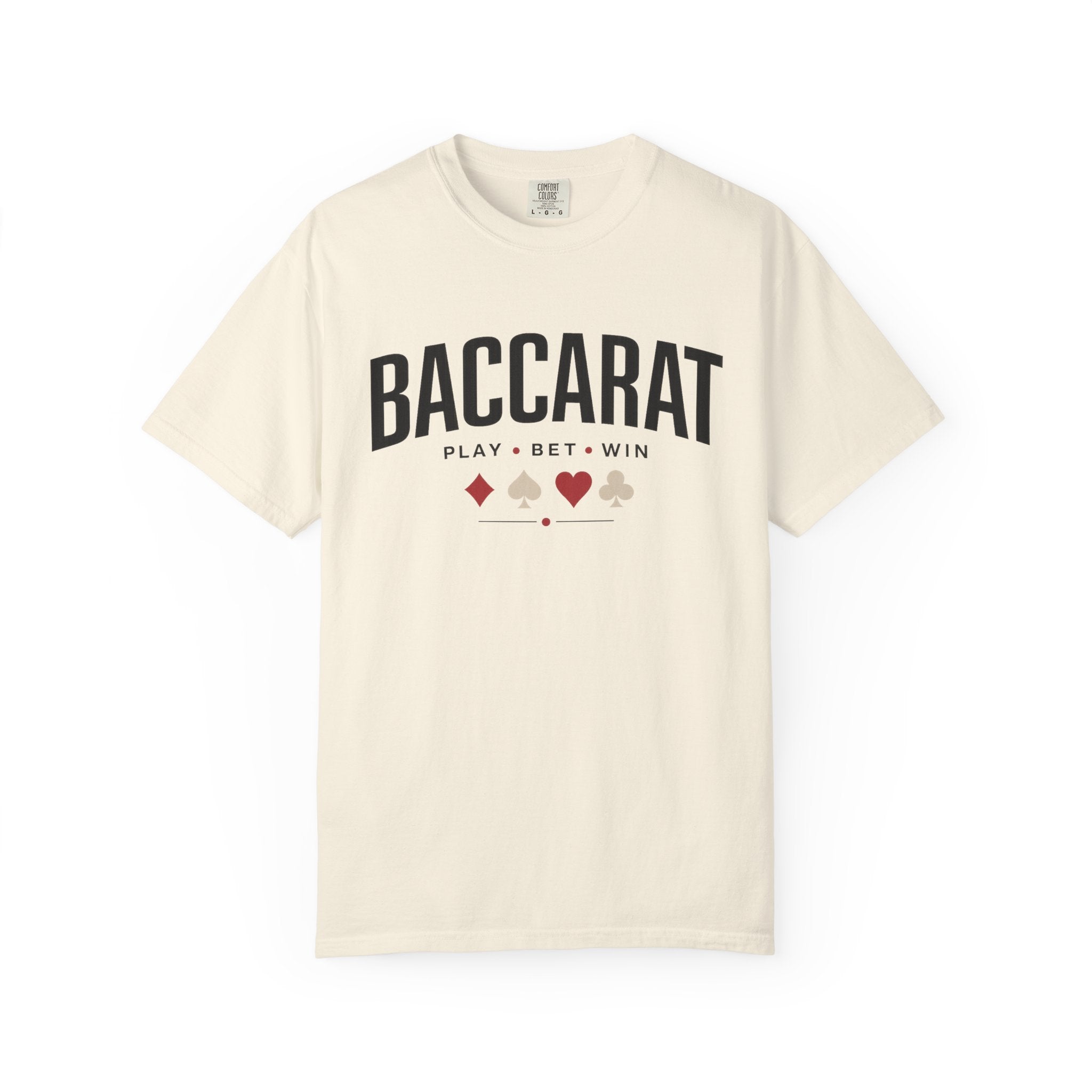 Baccarat Casino T-Shirt — "Play • Bet • Win" Card Game Tee