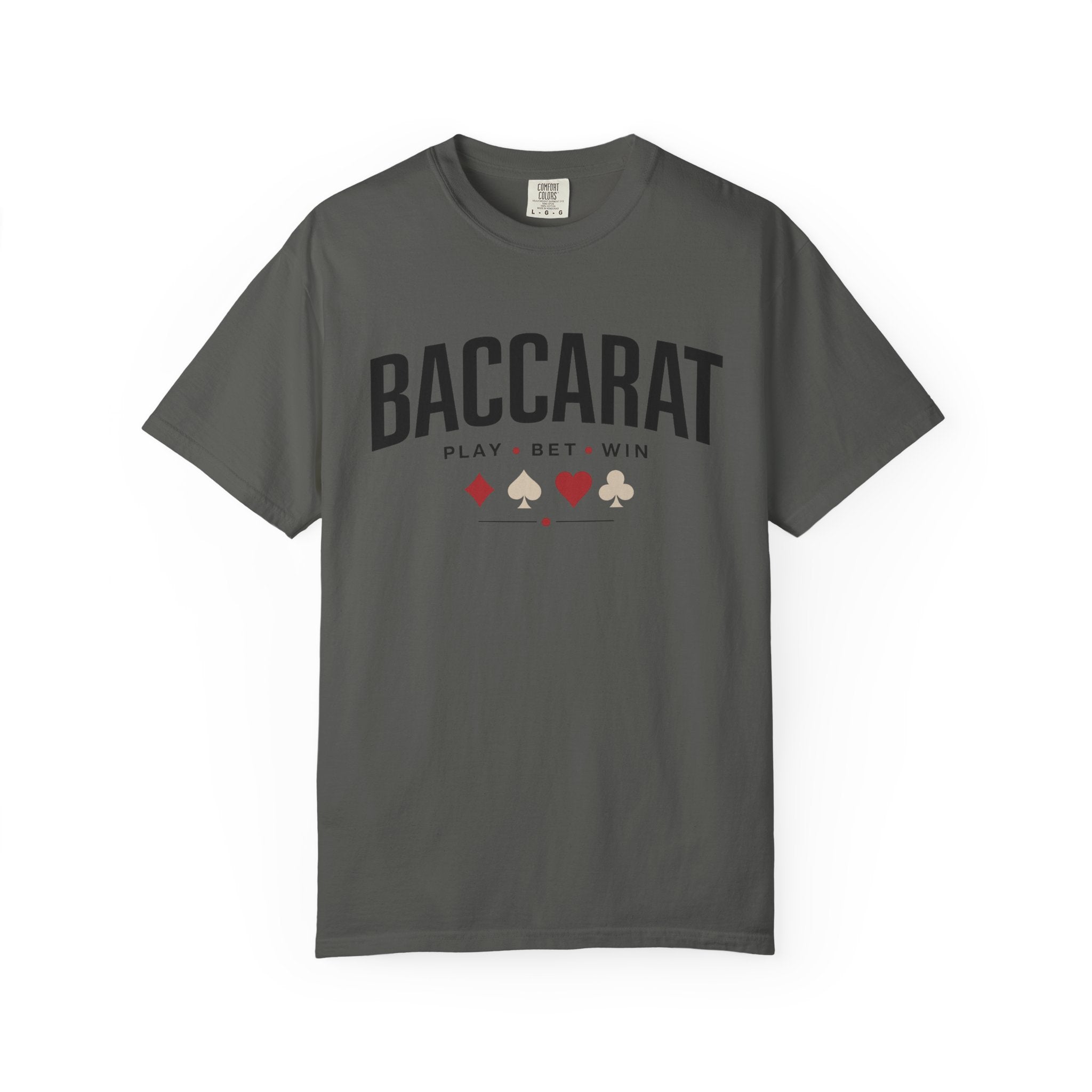 Baccarat Casino T-Shirt — "Play • Bet • Win" Card Game Tee