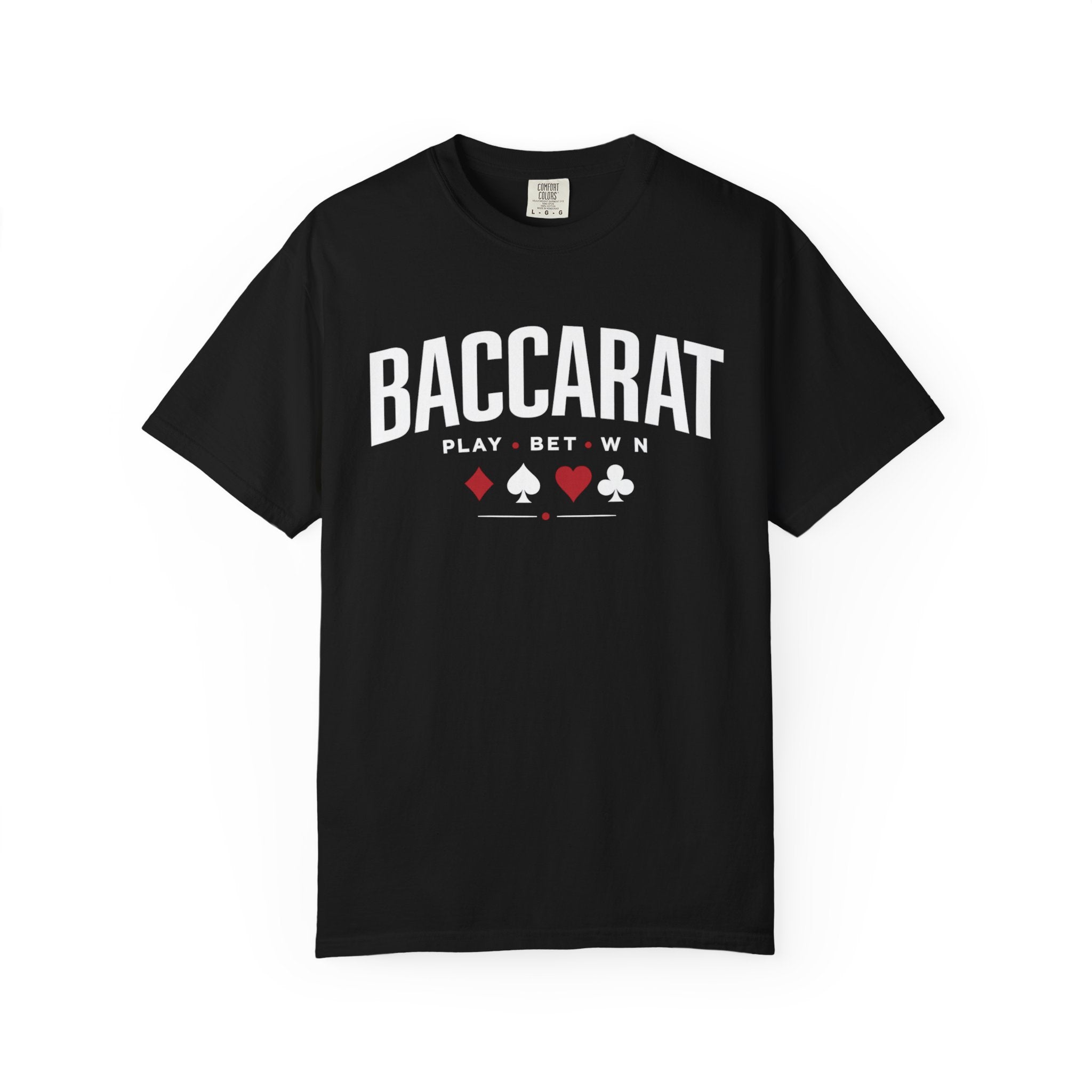 Baccarat Casino T-Shirt — "Play • Bet • Win" Card Game Tee