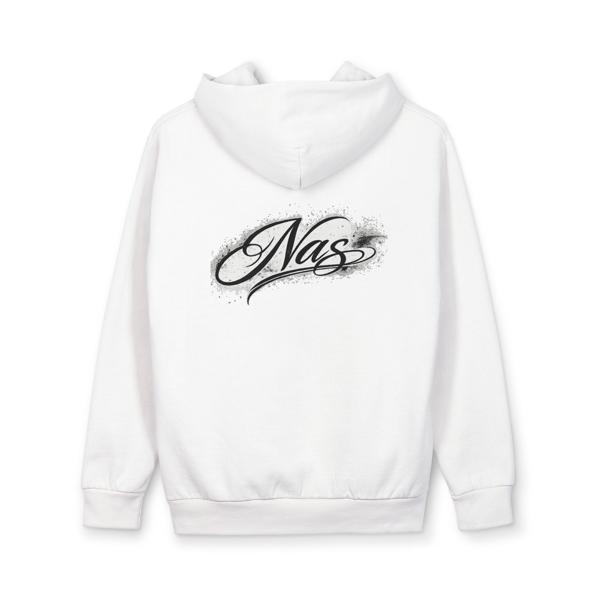 Nas Script Logo Hoodie — Streetwear Pullover with Script Back Graphic
