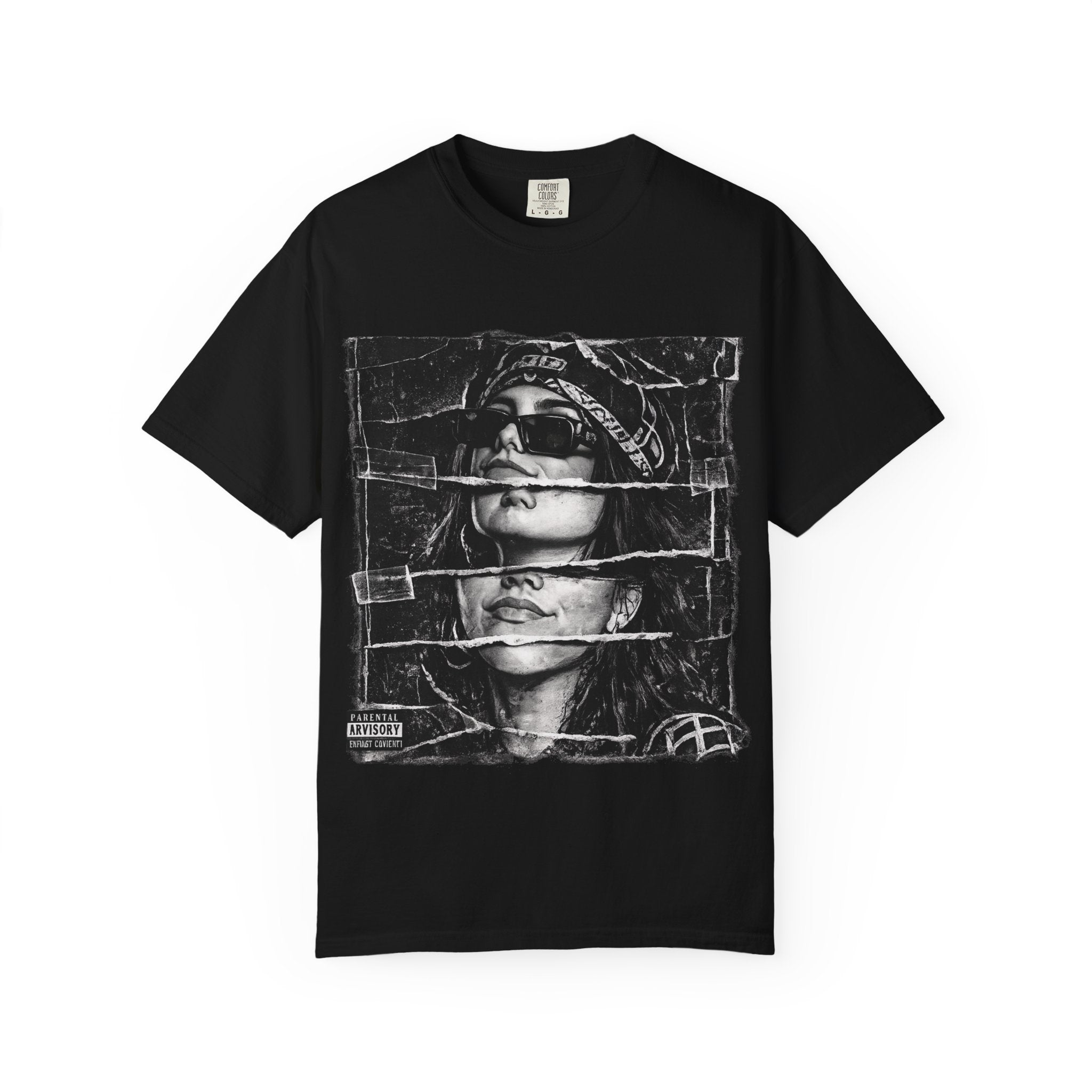 Graphic T-Shirt — Grunge Split-Face Photo Collage Tee