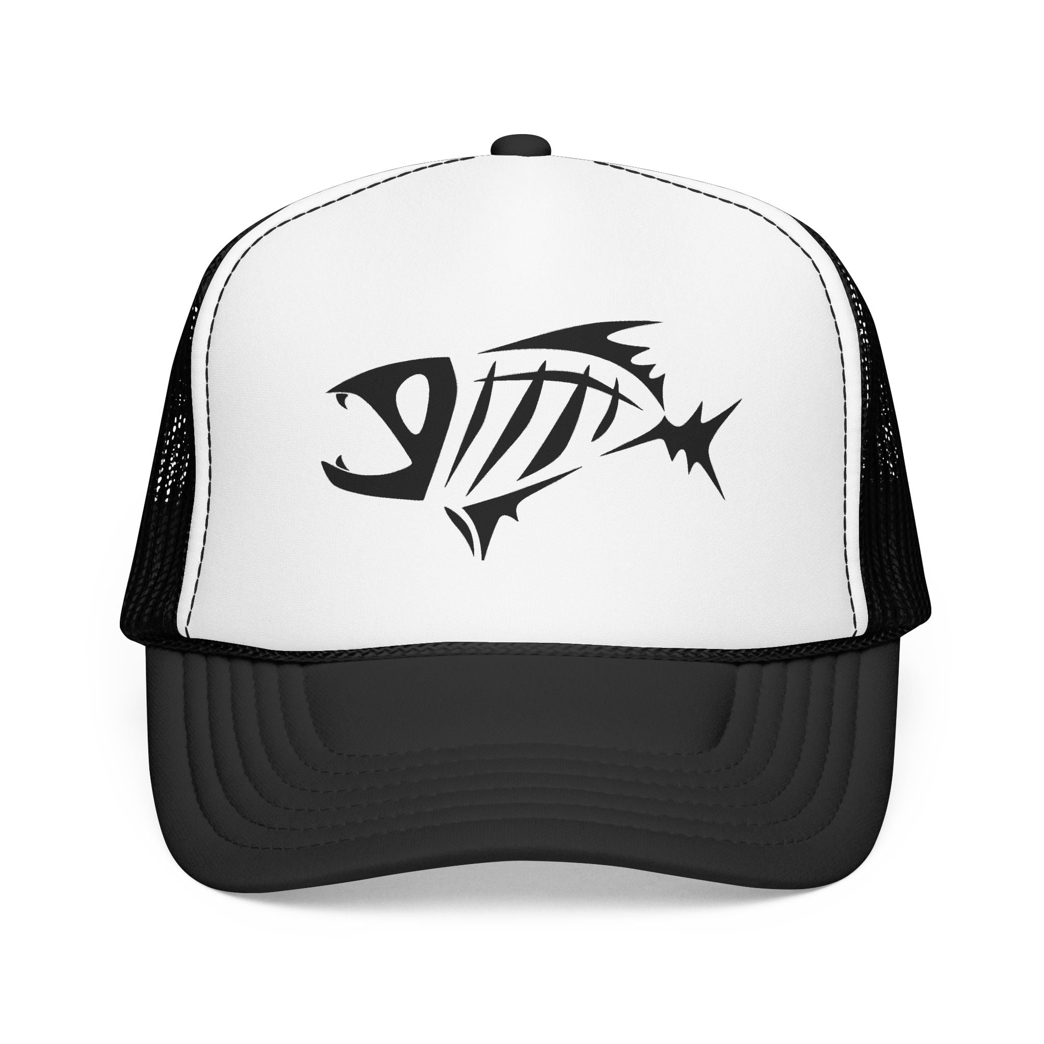 Fish Skeleton Trucker Hat — Angler Skull Foam Cap