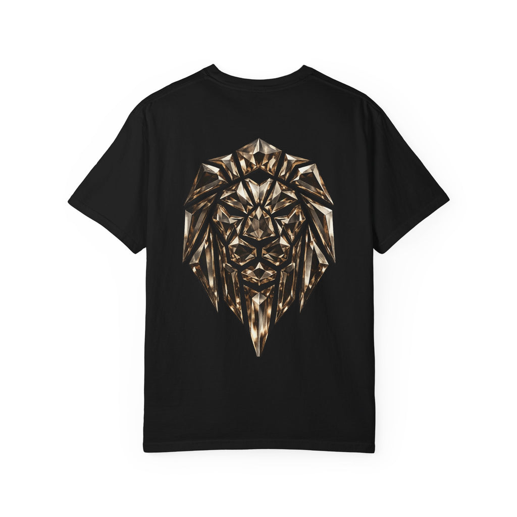 Lion Graphic T-Shirt — 'Stay Sane' Script Front & Geometric Lion Back