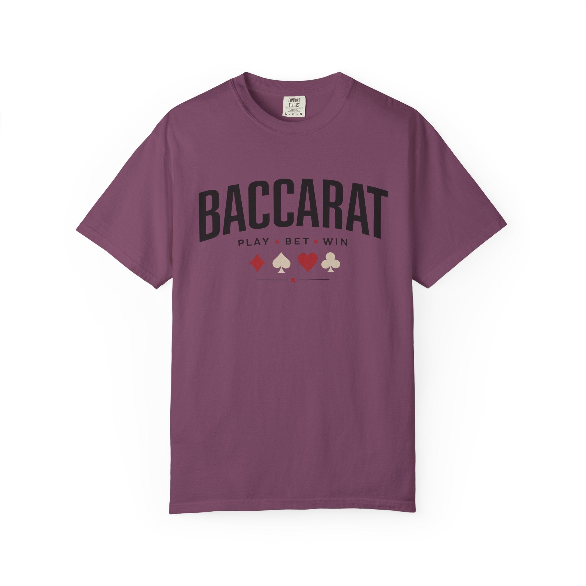 Baccarat Casino T-Shirt — "Play • Bet • Win" Card Game Tee
