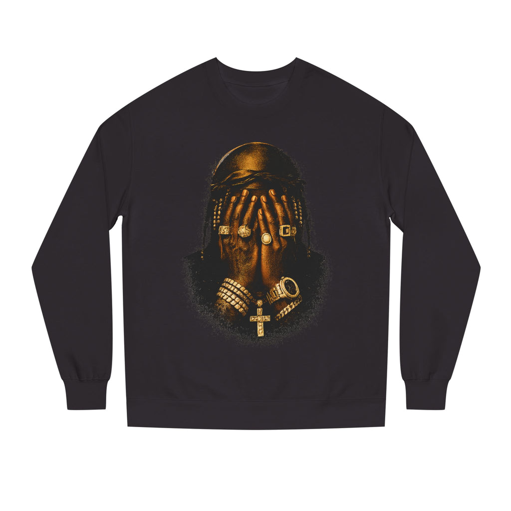Gold Portrait Crewneck Sweatshirt — Bejeweled Face Art Graphic
