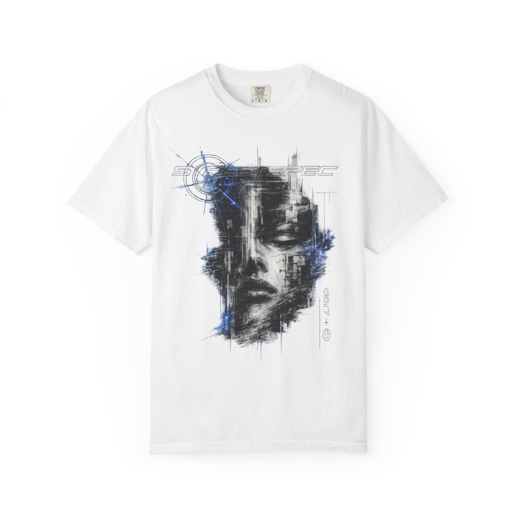 Abstract Glitch Face T-Shirt — Distressed Cyber Portrait Tee