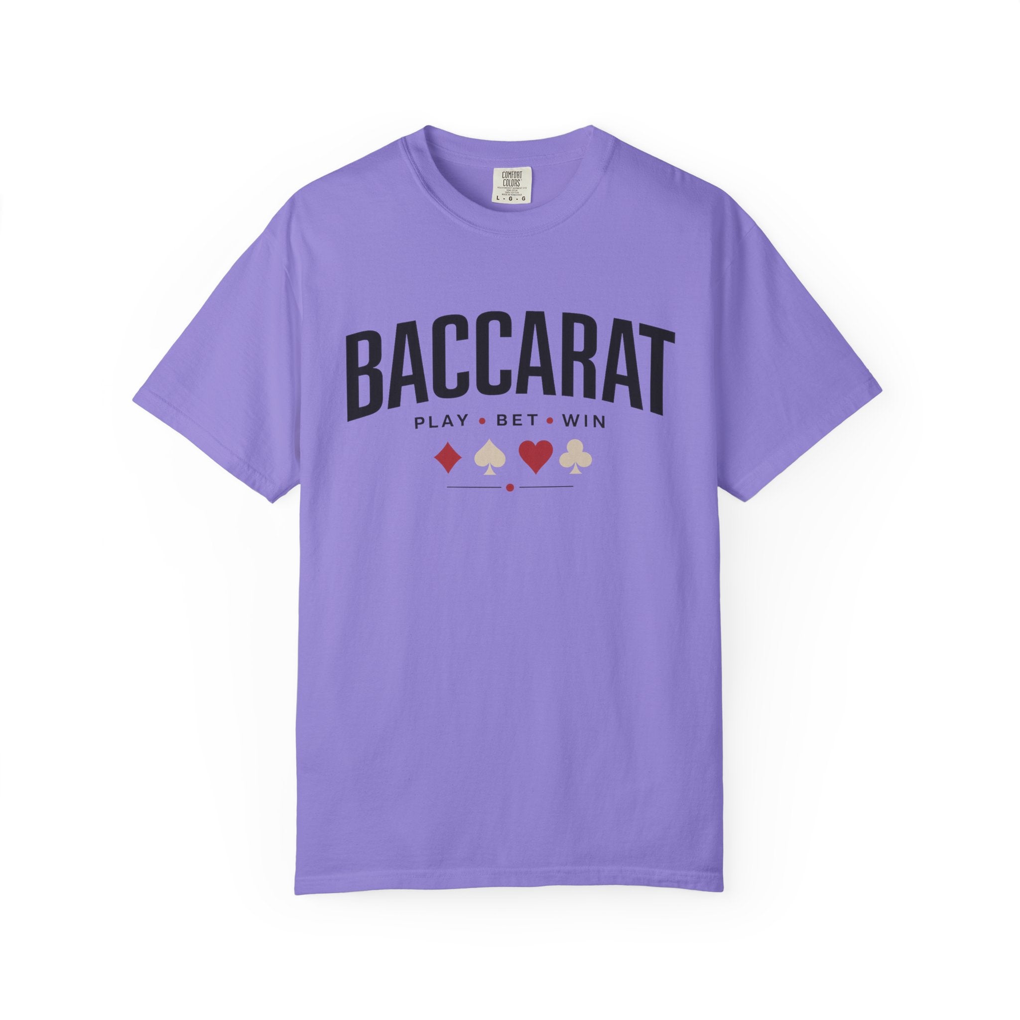Baccarat Casino T-Shirt — "Play • Bet • Win" Card Game Tee